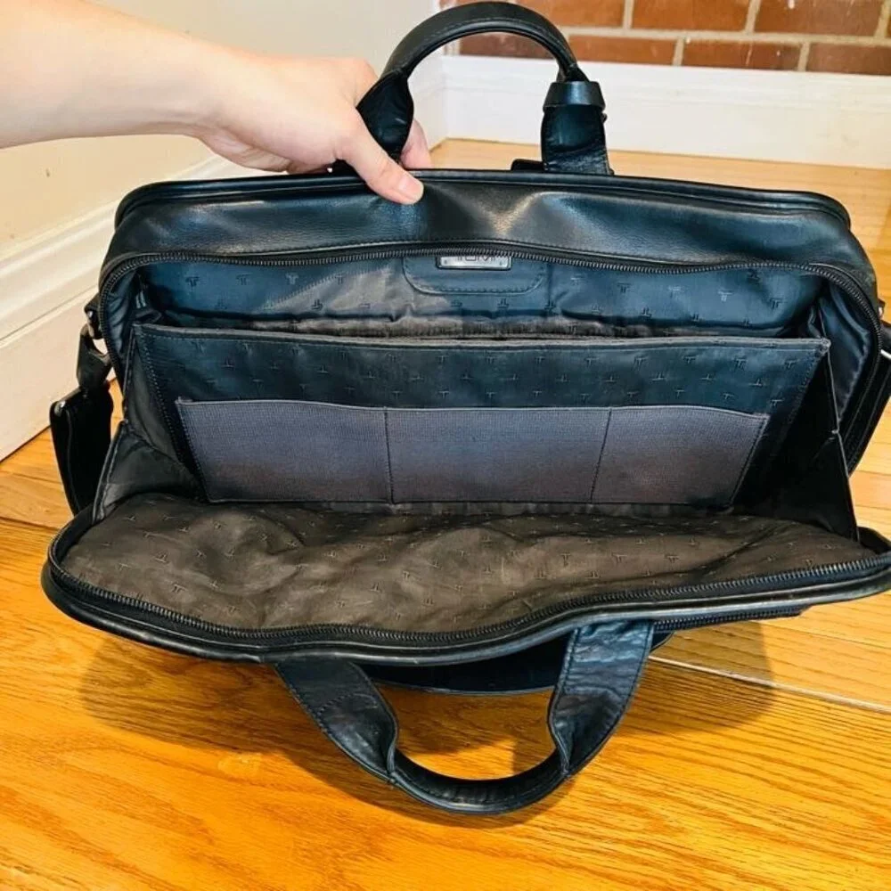 Tumi Black Soft Leather Laptop Bag Briefcase